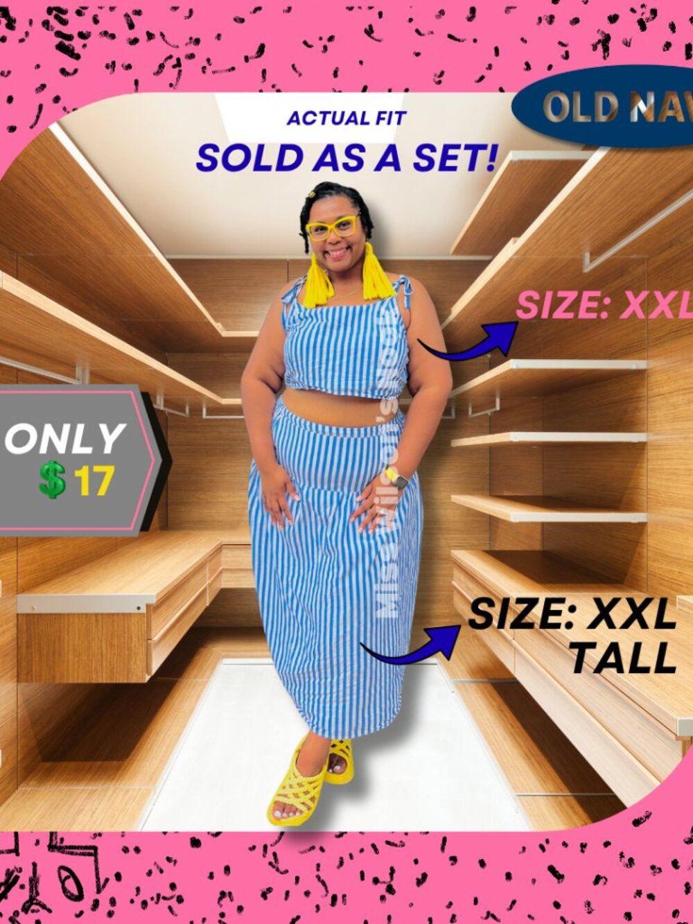Old Navy Blue & White Striped Crop Top & Maxi Skirt 2-Piece Set